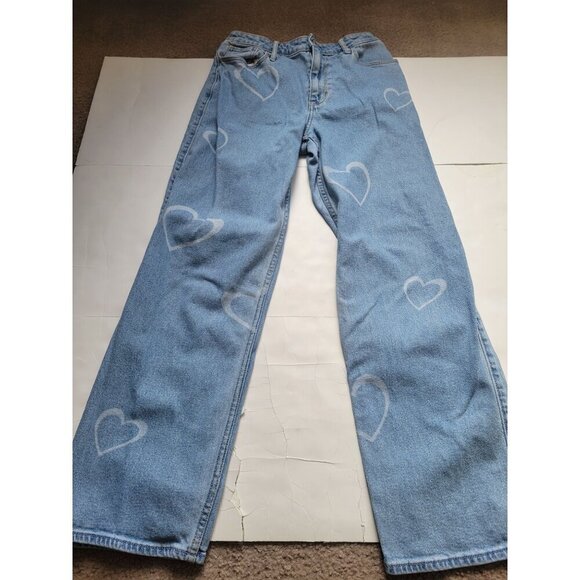 Hollister Ultra High Rise Dad Jean Vintage Stretch Heart Pattern Size 27R Boho - Picture 6 of 9